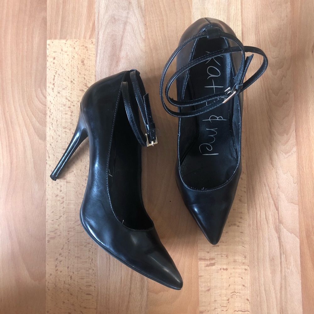 Black Leather Stiletto with ankle strap